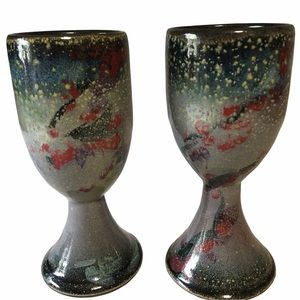 2 Stoneware Goblet Stemmed Glasses Hand Drafted Completely Kentucky NWT